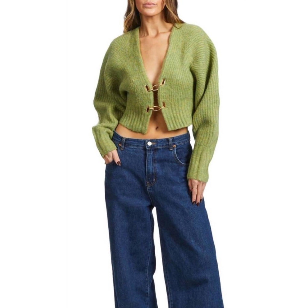 Cult Gaia Casella Cropped Sweater (Green, Chains)